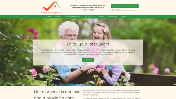 Screenshot of the Avocet Care & Support Ltd website