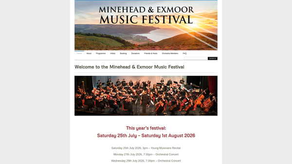 Screenshot of the Minehead And Exmoor Music Festival Society website