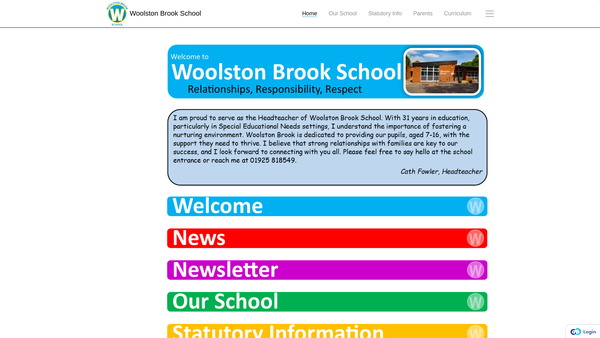 Screenshot of the Friends Of Woolston Brook School website