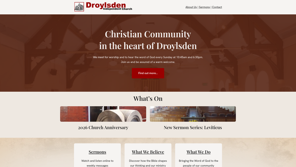 Screenshot of the Droylsden Independent Church website
