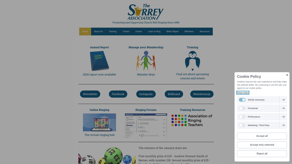 Screenshot of the The Surrey Association Of Church Bell Ringers Belfry Repair Fund website