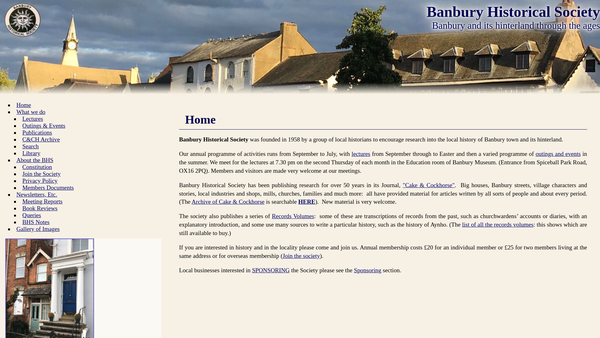 Screenshot of the Banbury Historical Society website