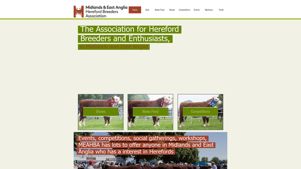 Screenshot of the Midlands And East Anglia Hereford Breeders' Association website