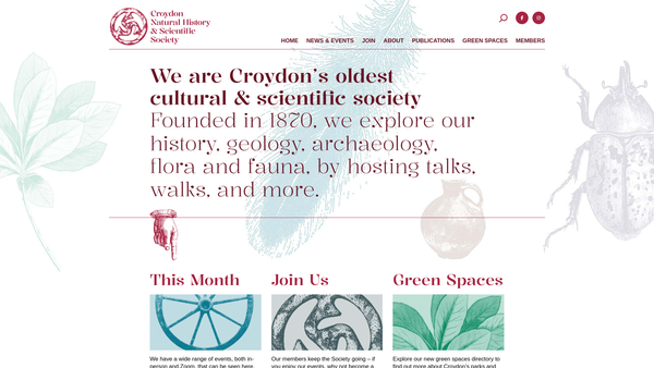 Screenshot of the Croydon Natural History And Scientific Society Limited website