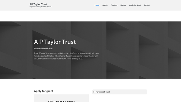 Screenshot of the A P Taylor Trust website