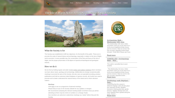 Screenshot of the Isle Of Wight Natural History And Archaeological Society website