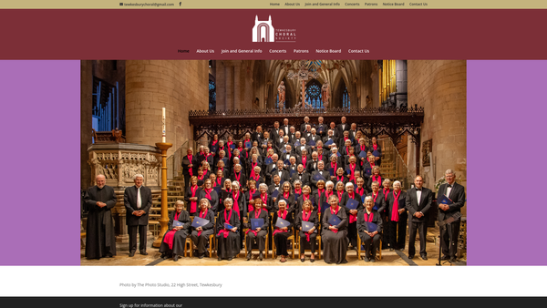 Screenshot of the Tewkesbury Choral Society website