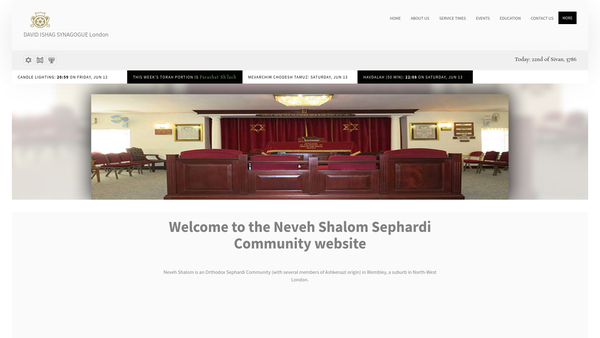 Screenshot of the David Ishag Synagogue - Neveh Shalom Sephardi Community website