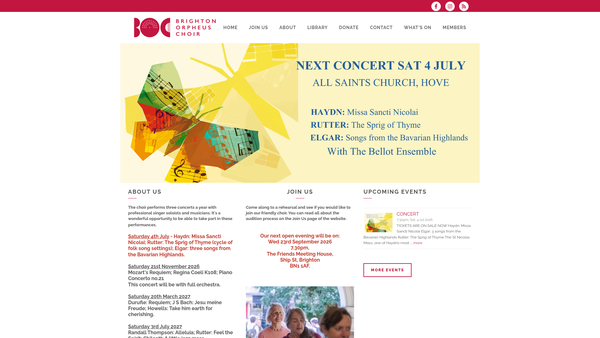 Screenshot of the Brighton Orpheus Choir website