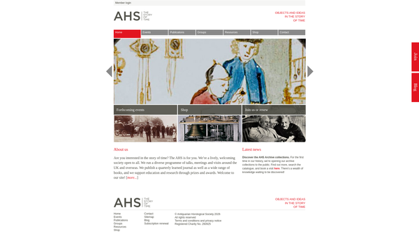 Screenshot of the The Antiquarian Horological Society website