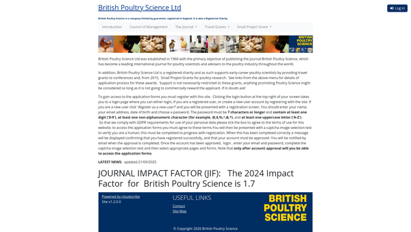 Screenshot of the British Poultry Science Ltd website