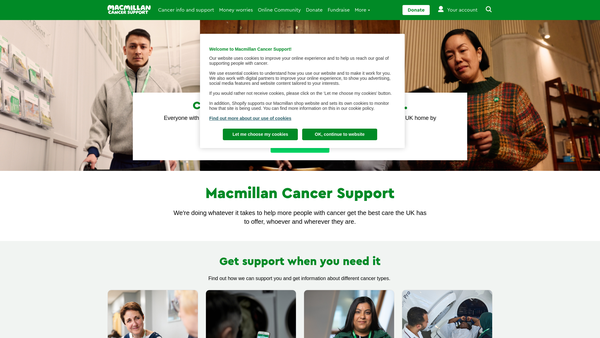 Screenshot of the Macmillan Cancer Support website