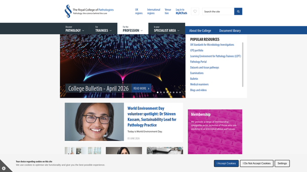 Screenshot of the The Royal College Of Pathologists website