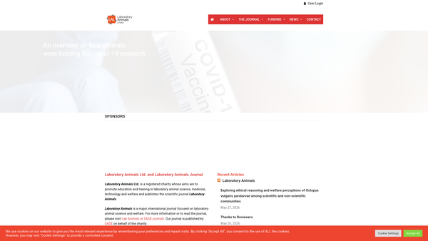 Screenshot of the Laboratory Animals Limited website