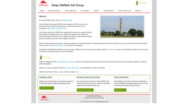Screenshot of the The Sway Welfare Aid Group website