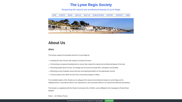 Screenshot of the The Lyme Regis Society website