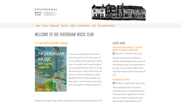 Screenshot of the Faversham Music Club website