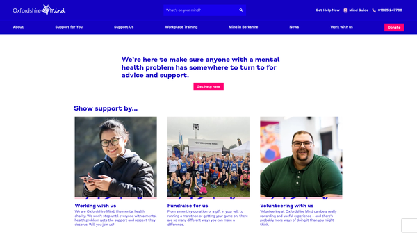Screenshot of the Oxfordshire Mind website