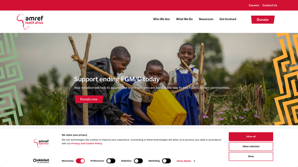 Screenshot of the Amref Health Africa website