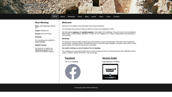 Screenshot of the The Sovereign Grace Advent Testimony website