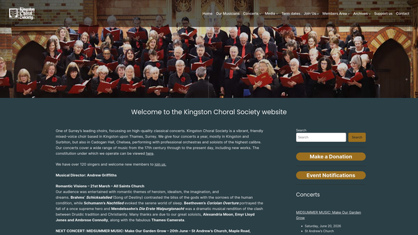 Screenshot of the Kingston Choral Society website
