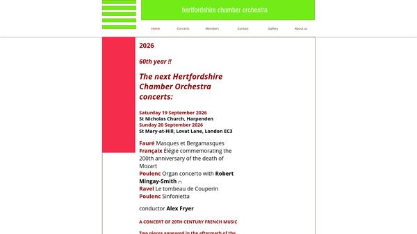 Screenshot of the Hertfordshire Chamber Orchestra website