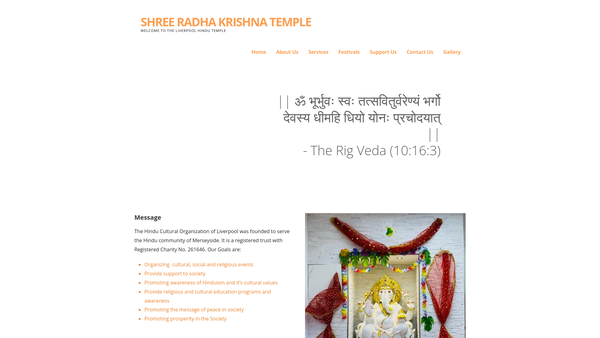 Screenshot of the Hindu Cultural Organisation website