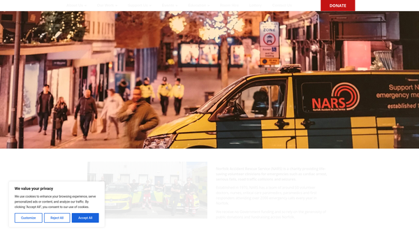Screenshot of the The Norfolk Accident Rescue Service website
