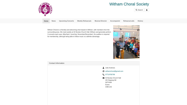 Screenshot of the Witham Choral Society website