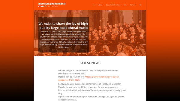 Screenshot of the The Plymouth Philharmonic Choir website