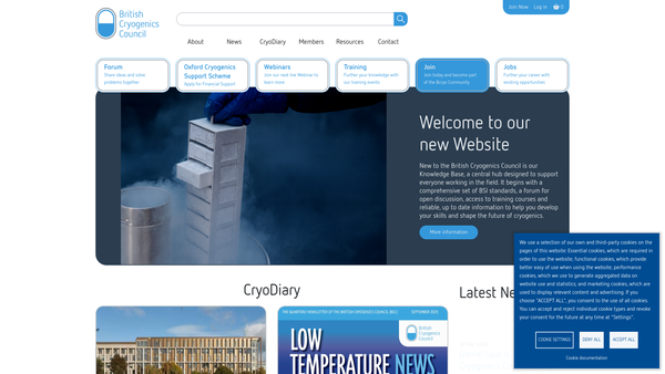 Screenshot of the British Cryogenics Council website