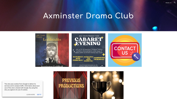 Screenshot of the Axminster Drama Club website