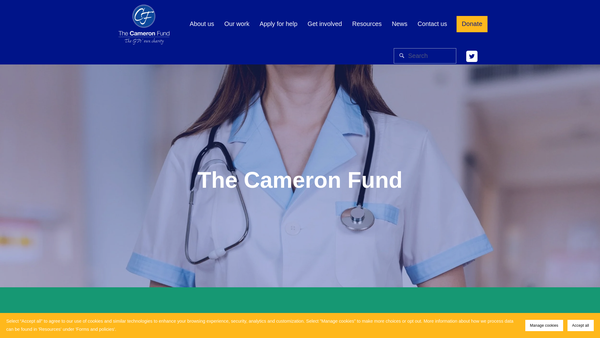Screenshot of the The Cameron Fund website