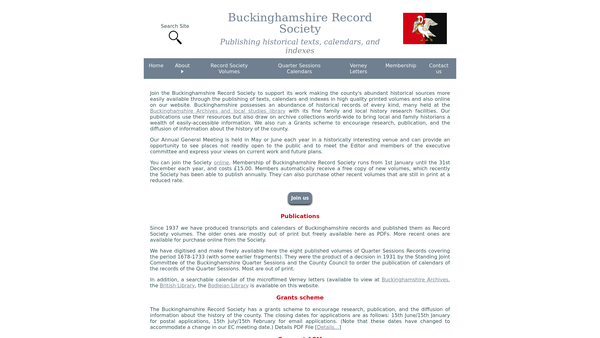 Screenshot of the The Buckinghamshire Record Society website