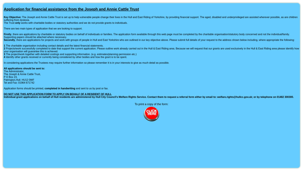 Screenshot of the The Joseph And Annie Cattle Trust website