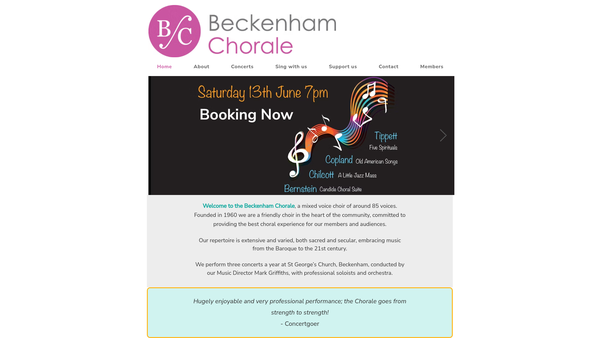Screenshot of the Beckenham Chorale website
