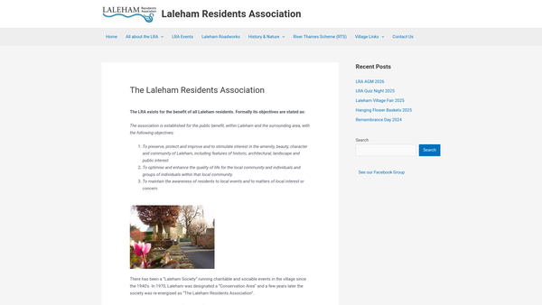 Screenshot of the Laleham Residents Association website