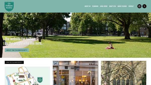 Screenshot of the The Fulham Society website