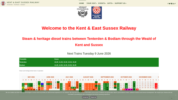 Screenshot of the The Kent And East Sussex Railway Company Limited website