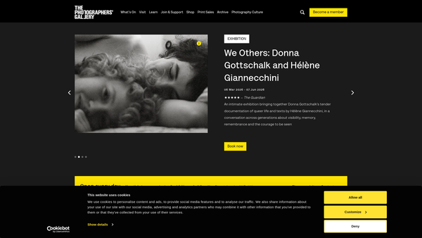 Screenshot of the The Photographers' Gallery Ltd website