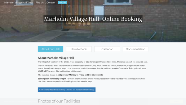 Screenshot of the Marholm Village Hall Trust website