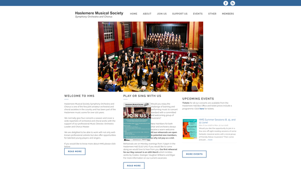 Screenshot of the Haslemere Musical Society website