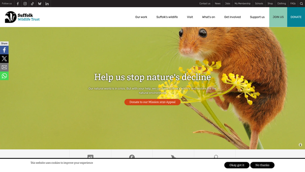 Screenshot of the Suffolk Wildlife Trust website