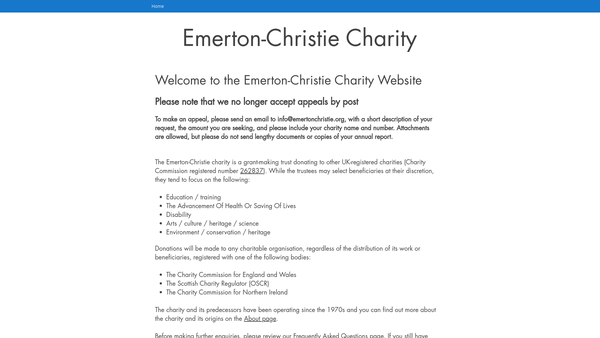 Screenshot of the Emerton-Christie Charity website
