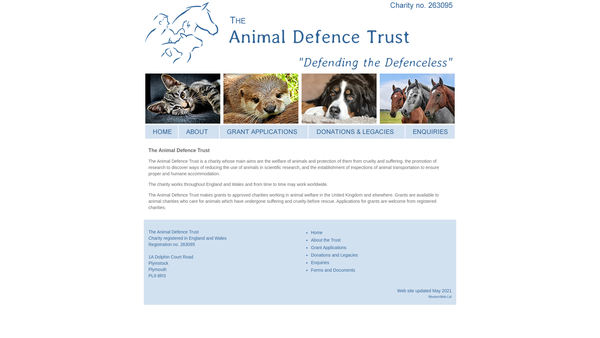 Screenshot of the The Animal Defence Trust website