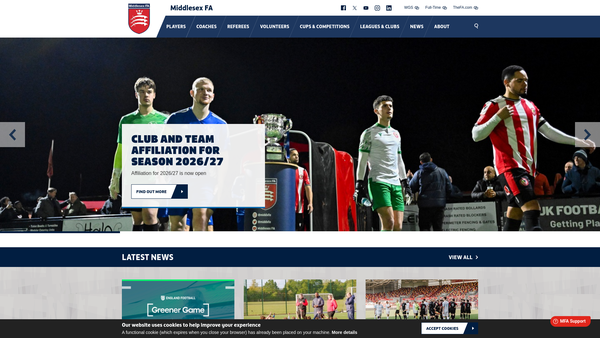 Screenshot of the The Middlesex County Football Association Benevolent Fund website