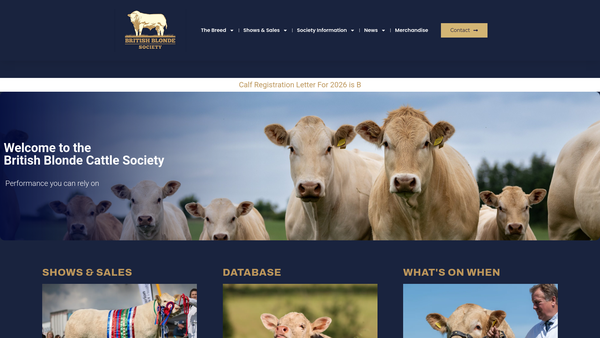 Screenshot of the The Blonde D'aquitaine Breeders' Society For Great Britain Limited website