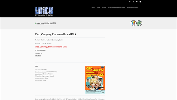 Screenshot of the The Wick Theatre Company website