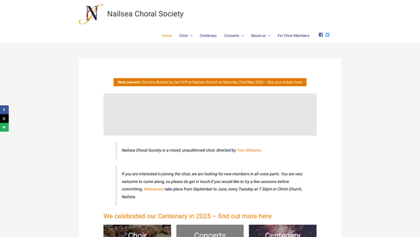 Screenshot of the Nailsea Choral Society website