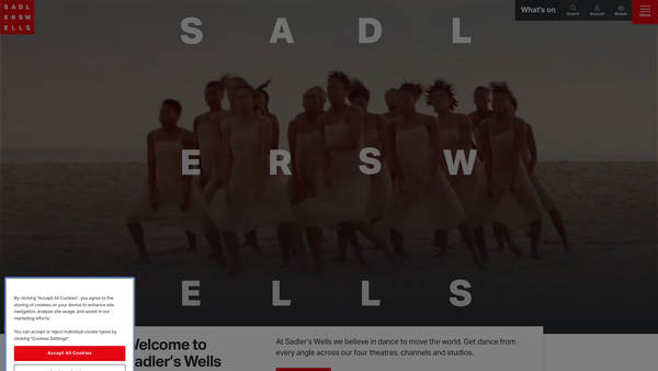 Screenshot of the Sadler's Wells Development Trust website
